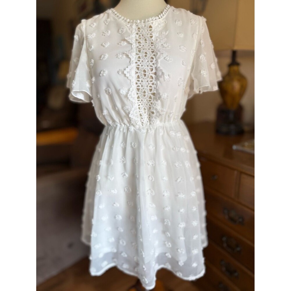 SHEIN White Pom Pom Flutter Sleeve Mini Dress - Picture 2 of 10